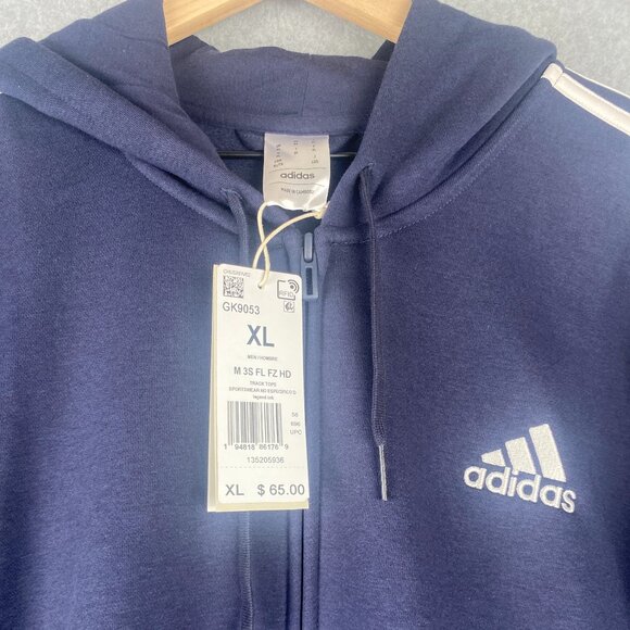 Adidas Men's Track Jacket XL M 3S FL FZ HD Legend Ink - Picture 3 of 9